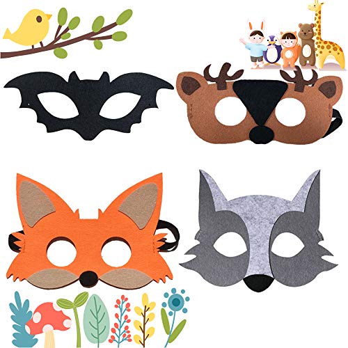 VENTCY Máscaras de Animal de Fieltro, 4 pcs Fieltro Máscaras para Animal, Máscaras de Animal con Cuerda Elástica Máscaras de Ojos para Cumpleaños Halloween Suministros de Fiesta de Navidad