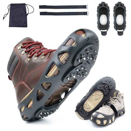 Best Non Slip Boots on Ice: Top Traction Cleats 14 Ice Cleats for Shoes and Boots, Non-Slip Gripper for Shoes, Ice Traction Cleats with 30 Steel Studs Crampon for Walking On Snow and Ice, Shoe Grips for Ice Fishing, Hiking, Snow Shoveling