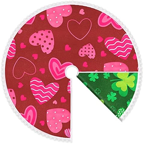 Valentine's Day Tree Skirt 36" Reversible St. Patrick's Day Home Decor Holiday Party Supplies Love Hearts Shamrock Double-Sided Print Mat for Tabletop Trees Cover