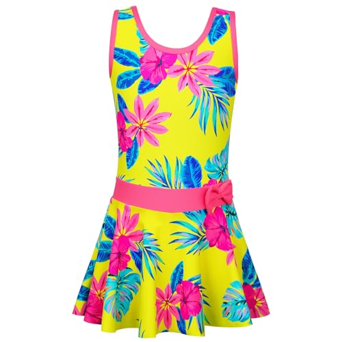 Image of Girls Swimsuit One Piece UPF 50+ Floral Skirted Bathing Suit Modest Beach Swim Dress 3-11 Years