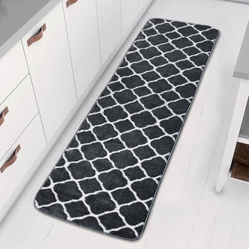 Image of Saral Home Tangier Soft Microfiber Durable & Washable Multipurpose Bedside Runner for Home /Kitchen /Living Area /Lobby /Office Entrance with Anti Skid Backing (Dk.Grey, 40x100 Cm)