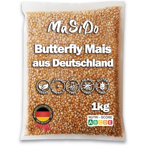 MSD MaSiDo Premium Popcorn Mais aus Deutschland, Butterfly Mais Vorratspack, ohne Gentechnik, vegan, glutenfrei, laktosefrei (1kg Packung)