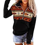 Fronage Women's Half Zip Sweatshirt Western Aztec Sweater, Casual Long Sleeve Mexico Ethnic Graph...