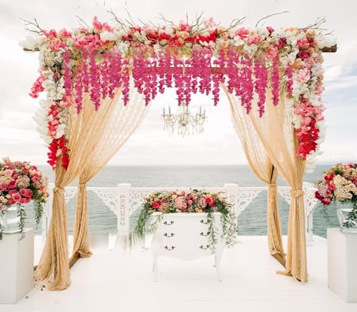 Image of SATYAM KRAFT 12 Pcs (43.2 inch) Artificial Wisteria Vine Garland | Long Silk Hanging Flowers String for Wedding Decoration Items, Mandap, Birthday Party, Festival Event & Home Decor (Rani)