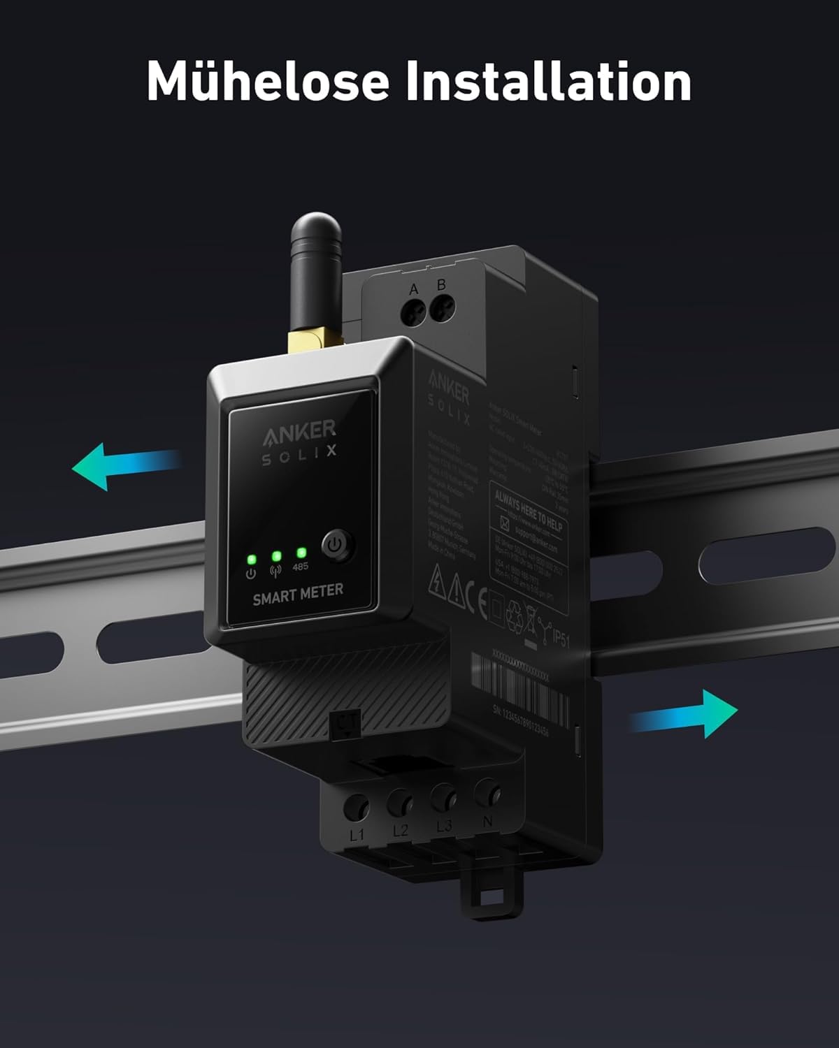 Anker SOLIX Smarter Zähler, Intelligente Energieüberwachung, Unterstiitzt WLAN, Bluetooth, RS-485, Intelligente App-Steuerung, Kompatibel mit Solarbank 2 Serie & 3 Pro, 10 Jahre Leistung
