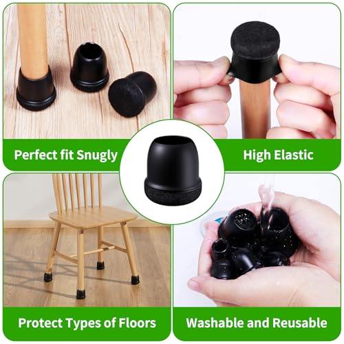 Image of 24PCS Silicone Chair Leg Floor Protectors for Hardwood Floors,Fit:0.75-1.1 inch | Round Felt Furniture Pads Rubber Chair Leg Caps, Bar Stool Leg Floor Protectors, Anti-Scratch & Reduce Noise, Black