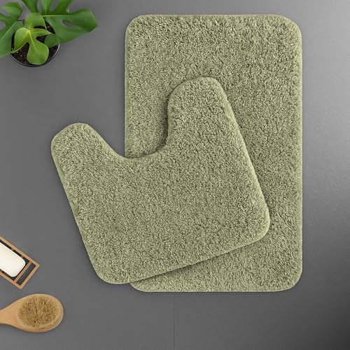 Image of LUXE HOME INTERNATIONAL Polyester Contour Bath Mat - Washable, Anti Skid, Water Absorbent Contour Mats for Bathroom, Toilet, Wash Basin & Bathroom Contour Mat Set (Pista, 45x 75 cm & 40x45)