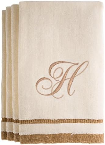 Monogrammed Gifts, Fingertip Towels, 11 x 18 Inches - Set of 4- Decorative Golden Brown Embroidered Towel - Extra Absorbent 100% Cotton- Personalized Gift- for Bathroom/Kitchen- Initial H (Ivory)