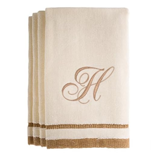 Monogrammed Gifts, Fingertip Towels, 11 x 18 Inches - Set of 4- Decorative Golden Brown Embroidered Towel - Extra Absorbent 100% Cotton- Personalized Gift- for Bathroom/Kitchen- Initial H (Ivory)