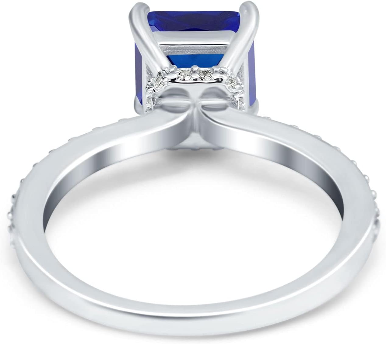 Blue Apple Co. Cushion Cut Art Deco Vintage Engagement Wedding Bridal Ring Round Simulated Cubic Zirconia Accent 925 Sterling Silver