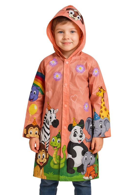 Krystle Kids Cartoon Printed Waterproof Raincoat with Hood – Red (Multisize) Krystle Kids Cartoon Printed Waterproof Raincoat with Hood – Red (Multisize)