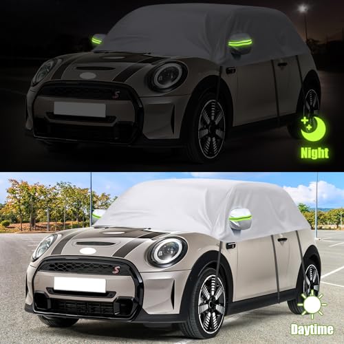 Image of Car Cover Waterproof Replacement for 2000-2024 Mini Cooper 3 Doors, Sunproof Half Car Cover, Half Garage UV Resistant Half Car Cover Dustproof Snowproof Outdoor Indoor