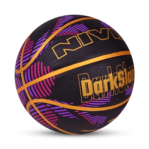 Image of Nivia Dark Slam Basketball, for Men & Women, Durable Molded Rubber Ball with Pebbled Grip, Butyl Bladder, for Indoor & Outdoor Play (Size 7, Multicolor)