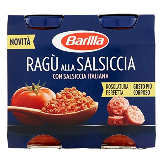 Barilla Sugo alla Salsiccia, Salsa Pronta al Pomodoro Italiano, Salsiccia e Carni Selezionate, Senza Glutine, 2 Barattoli da 180 g