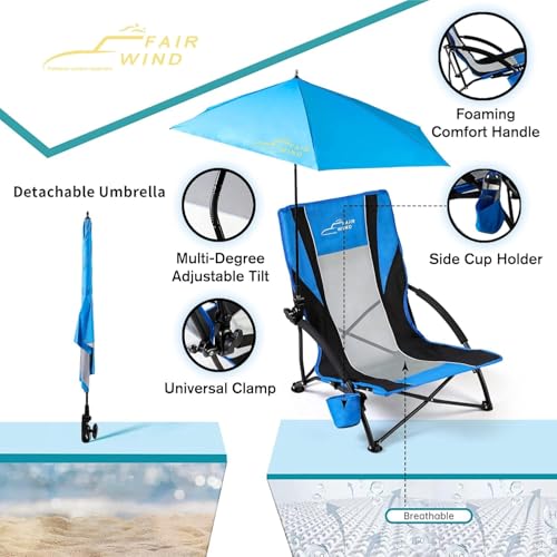 FAIR WIND 2-Pack Silla de Playa con Sombrilla 360° para Adultos miniatura 4