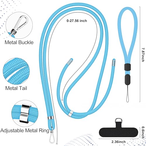 Image of takyu Phone Lanyard, 2 Pack Adjustable Cell Phone Lanyard Crossbody Neck Strap and 2 Pack Phone Wrist Strap with Tether Tabs Compatible for iPhone Smartphones-Black Blue