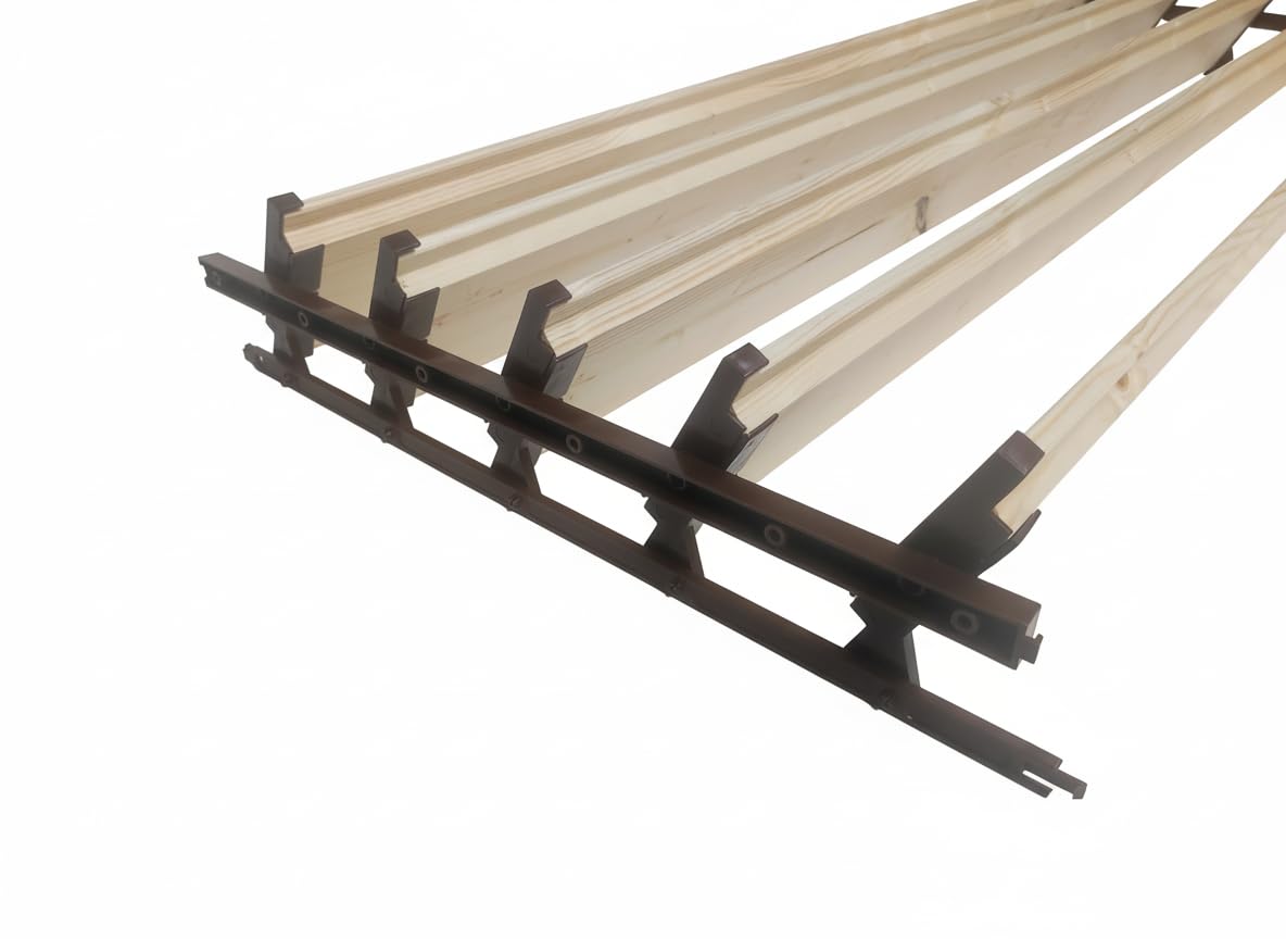 Pergola à lamelles, avec 1 kit de lamelles en plastique et 5 poutres de support en bois d'épicéa partiellement séché, système de protection solaire résistant aux intempéries, pour terrasse et jardin