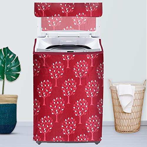 Image of Washing Machine Cover for Top Load 5kg to 7.5kg | Light Weight Dustproof Polyester Cover with Zip Enclosure | Tree Print Fully Automatic Washer Protector Indoor Outdoor Use- Size 23x23x35 inch