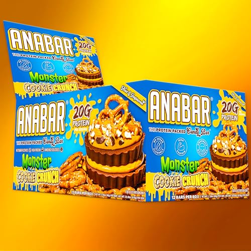 Anabar Protein Bar, The Protein-Packed Candy Bar, Amazing Tasting Protein Bar, No Sugar Alcohols, High Protein, Amazingly Delicious, 20 Grams of Protein (12 Bars, Monster Cookie Crunch)