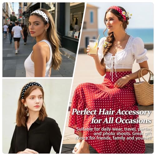 Image of DRESHOW 4 Pcs Polka Dot Headbands for Women Girls Non Slip Wide Headbands Turban Vintage Boho Head Bands Fashion Head Wraps Hoop Hair Accessories