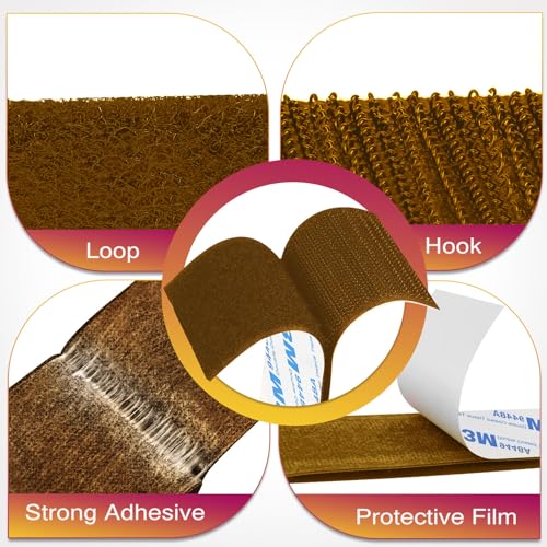 Image of Hook and Loop Strips with Adhesive 2x5IN 10Pairs /20Strips, Brown Strong Sticky Back Fastener, Heavy Duty Double-Sided Adhesive Hanging Strips for Home Office School