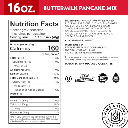 Image of King Arthur Buttermilk Pancake Mix Just Add Water, Sourced Non-GMO, Certified Kosher, 16 Oz