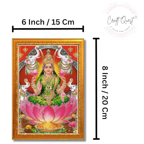 Image of CRAFT QUEST Lakshmi Devi with ganesh ji and saraswati mata Wall Painting Photo Frame for Diwali Pujan (Synthetic, Golden, Sparkle Finish, Small Size, 8 X 6 Inch)