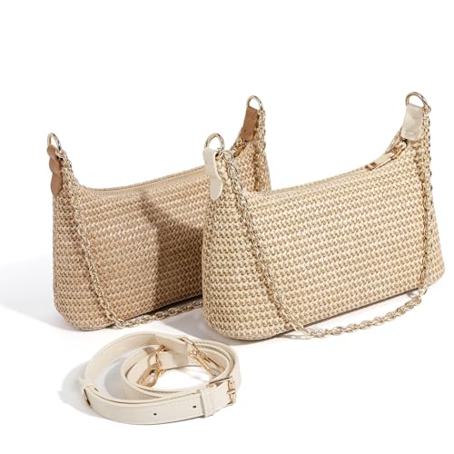 Image of Handmade Straw Tote Bag for Women - Boho Beach Purse with Chain Strap,Summer Market Bag,Eco Friendly Woven Rattan