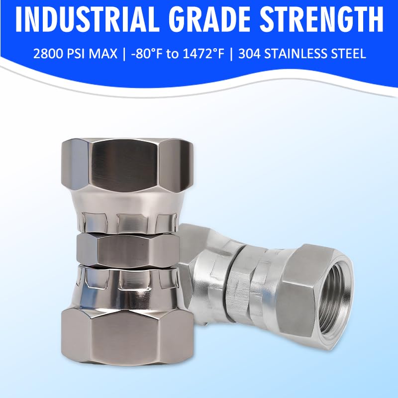 Image of JIC 304 Stainless Steel Female Swivel Union, 1 /4 inch Female x 1 /4 inch Female（Female Thread 13 /32 inch(0.39 Inch）