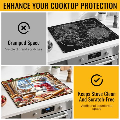 Image of NYZE Christmas Stove Top Cover for Electric Stove,Glass Stove Top Cover,Heat Resistant Glass Cooktop Cover,Stovetop Protector, Kitchen Decor,Dish Drying Mats Cover for Washer Ceramic Top 28.5x20.5 in
