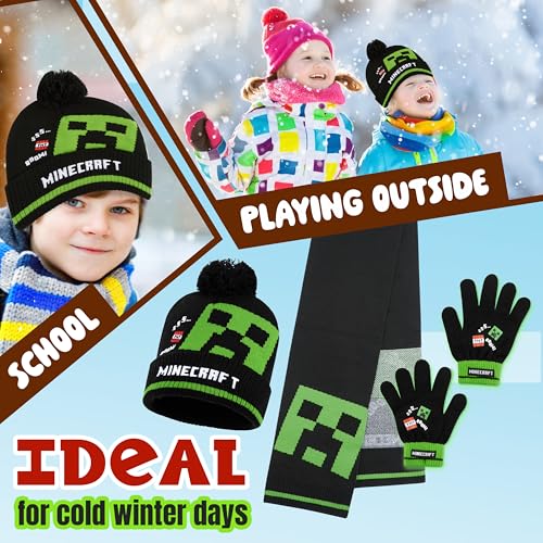 Image of Minecraft Winter Set for Boys, Teens, 3 Piece Hat Scarf Gloves or 2 Piece Gloves & Hat, Winter Accessories, Gifts for Boys