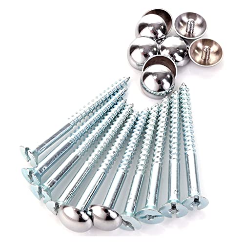 Mirror Screws 50mm Threaded Bolt Screws With Silver Chrome Dome Caps Fitting Set for Mirror Tables Bath Plates Wardrobes Glass Signs Pack of 10.