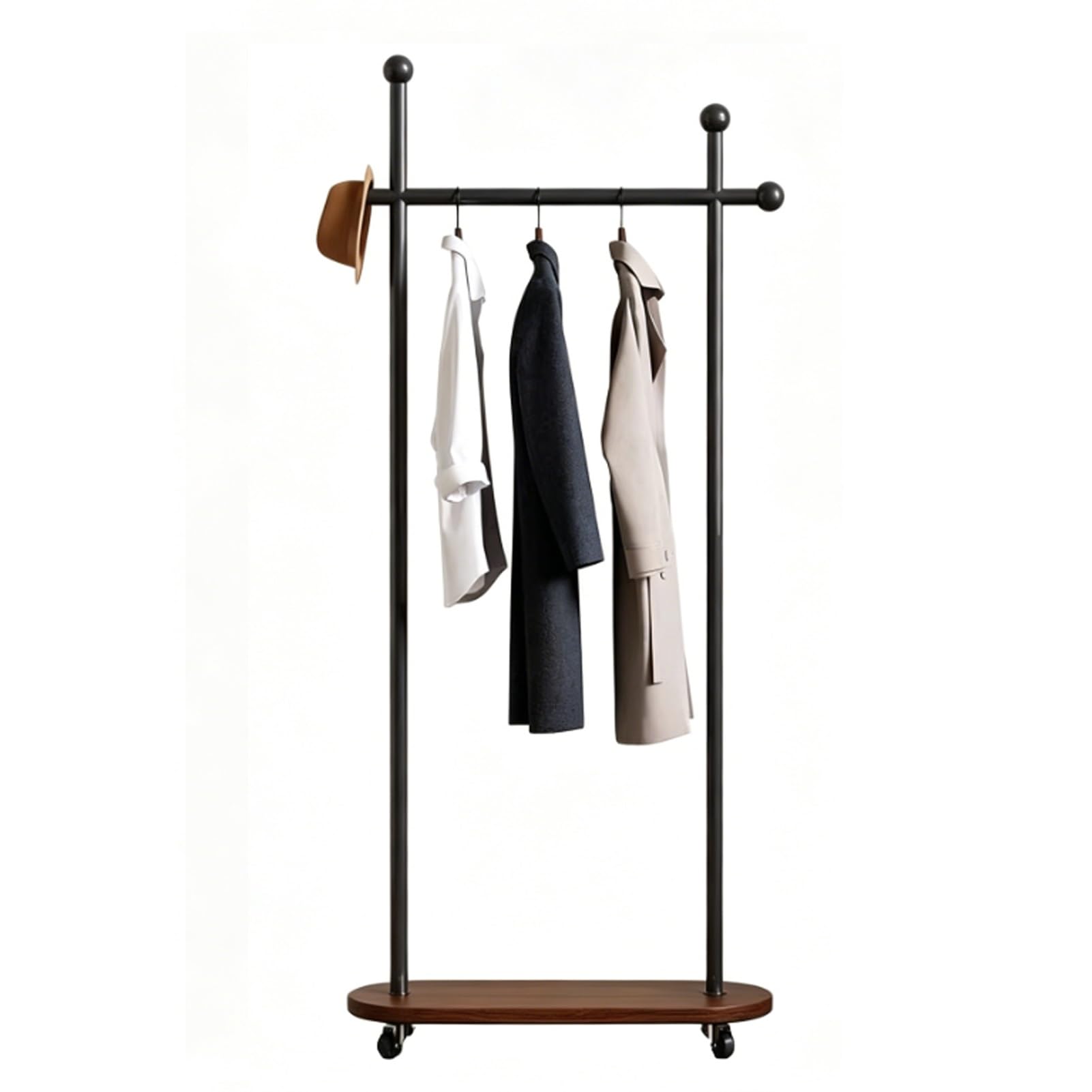 YAOHY Coat Rack Freestanding Clothing Rack with Wheels, Double-pole Clothing Racks with Storage Shelves for Corner Bedroom Hallway Entryway Living Room Hotel(Black,23.6in/60cm,Style1)