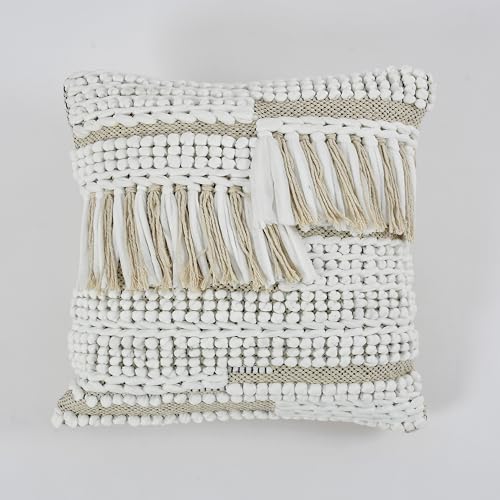 Image of TIB Premium Boho Decorative Throw Cushion Covers, 16 x 16 cm, Set of 2, Cotton. (Off-White Waterfall)