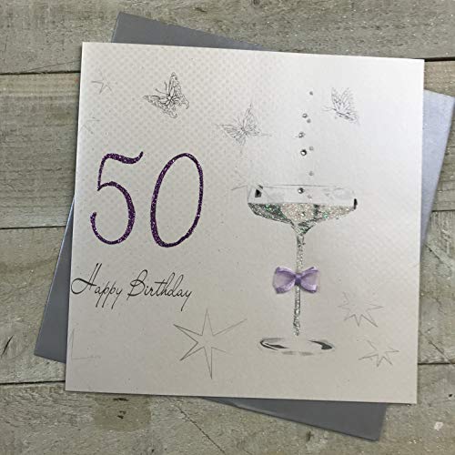 White Cotton Cards Hecha a Mano para 50th Tarjeta de cumpleaños para Cover
