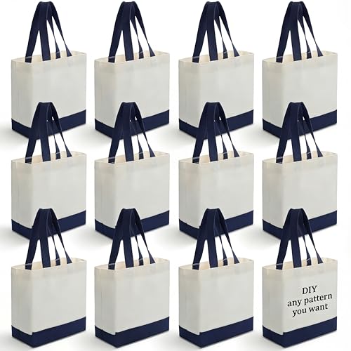 Sanwuta 12 Pack Mini Canvas Tote Bag, 8'' X 10'' X 4'' Small Tote, Blue
