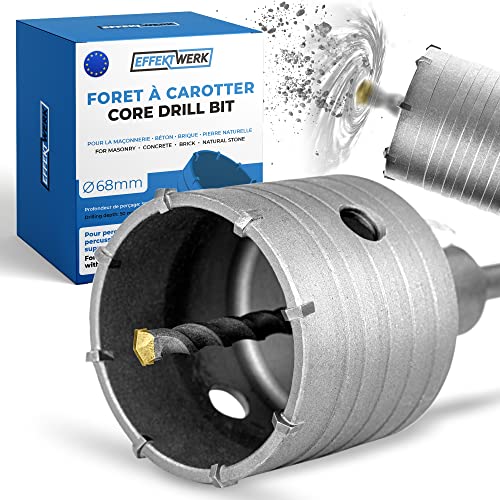 Effektwerk Foret à noyau 68 mm, kit de scie cloche pour béton, brique et pierre, foret creux circulaire avec foret central en carbure et tige SDS Plus
