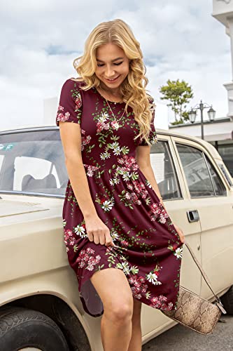 Image of DB MOON Women Summer Casual Short Sleeve Dresses Empire Waist Dress with Pockets