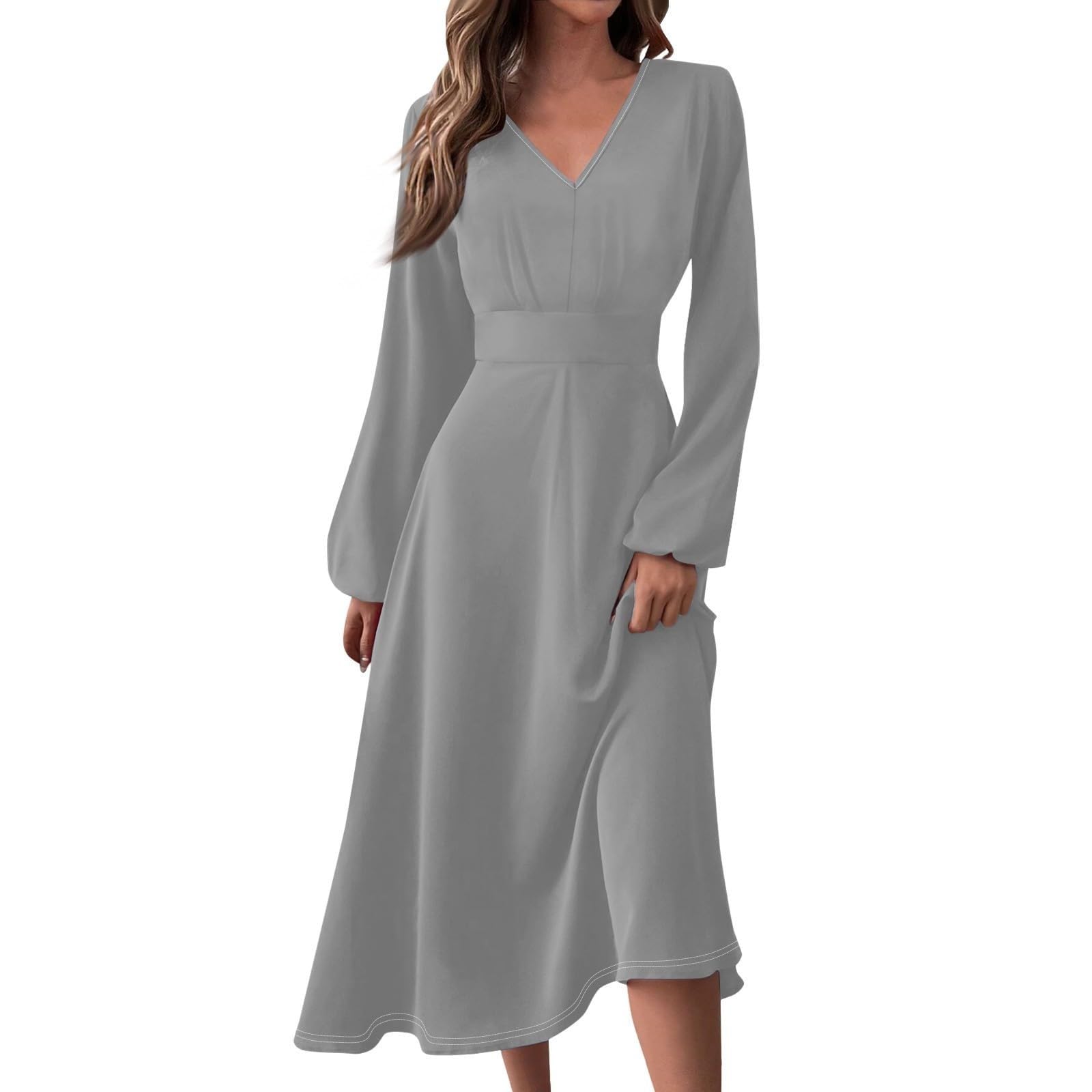 Robe festive longue fluide gris foncé résolvant le confort - 5