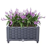 Mingone Blumenkübel Rattan Optik Blumenkasten mit Rankgitter Hochbeet mit Spalier Rankkasten mit Selbstbewässerung für Gärten Hof Balkon(Graublau 40x40x23cm)
