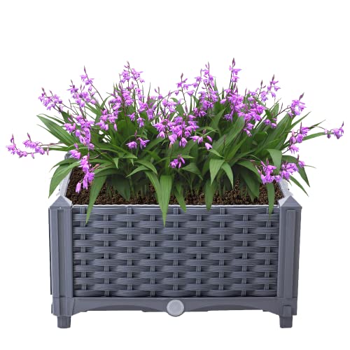 Mingone Blumenkübel Rattan Optik Blumenkasten mit Rankgitter Hochbeet mit Spalier Rankkasten mit Selbstbewässerung für Gärten Hof Balkon(Graublau 40x40x23cm)