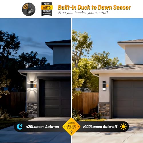 Image of Outdoor Wall Lights 2-Pack - Modern Patio Wall Light Fixture, Dusk to Dawn Outside Lights for House, Up & Down Outdoor Sconce, Waterproof Outdoor Light Fixtures, Front Porch, Garage Lights