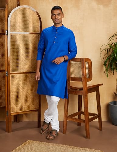 Image of Amazon Brand - Symbol Men Cotton Solid Long Kurta Pyjama Set (2pcs)