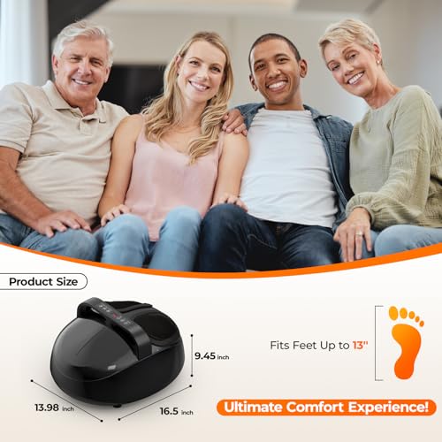 Image of HTM Foot Massager with Heat, 5 Modes & 9-Level Intensity & 3-Speed Vibration, Shiatsu Kneading & Rolling Compression, with Remote & Portable Handle, Fits Up to Men's Size 13, Gift for Women Men