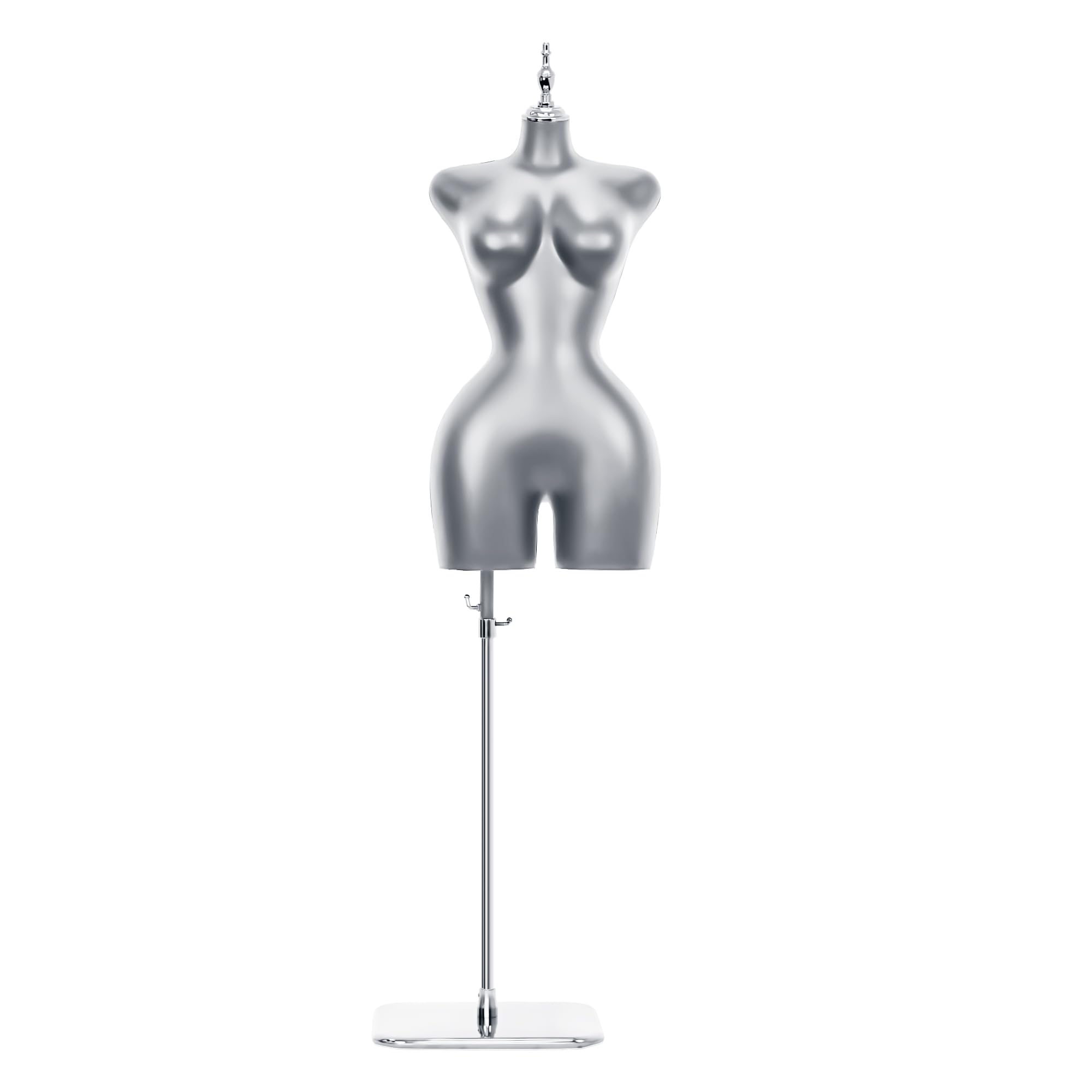 Female Mannequin Torso with Adjustable Height and Metal Base Stand for Retail Clothing Store Clothes Display(Silver, L)