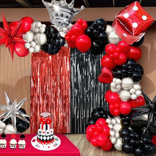 Image of BEISHIDA 4 Pcs Red and Black Door Streamers Foil Curtain Red and Black Party Decoration Backdrop for Casino Theme Scream Halloween Supplies Graduation Birthday Party Decorations (3.28 ft x 6.56 ft)
