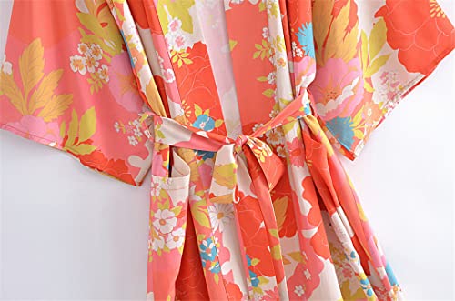 Wvapzxx Vintage Beach Style Rayon Cotton Long Robe Batwing Sleeve Pocket Holiday Beach Cover Up Bohemian Kimono4