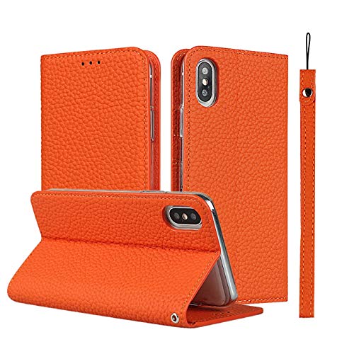 Étui iPhone X XS orange litchi pour sorties et voyages actifs