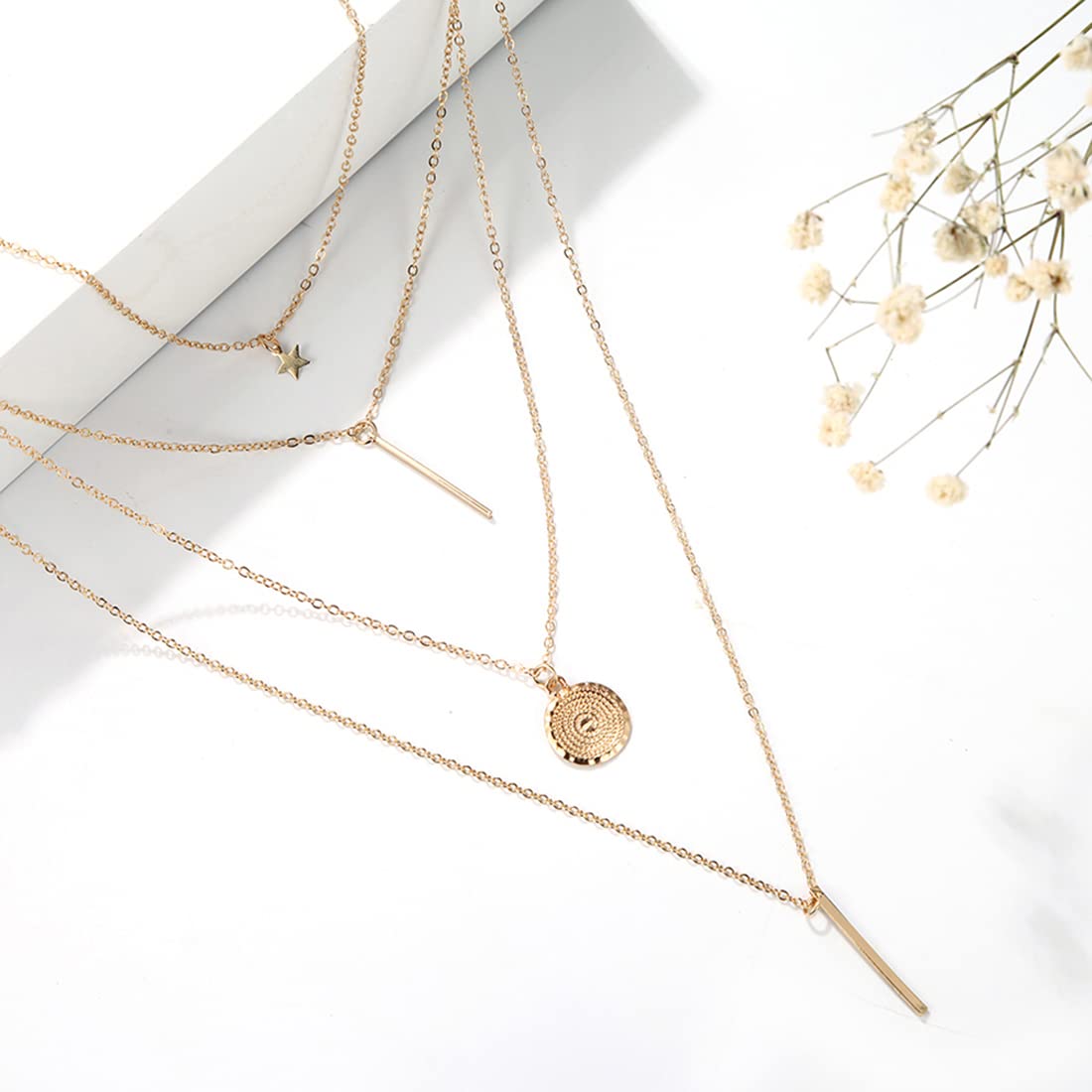 Gold-Plated Layered Necklace Set