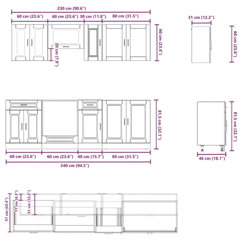 8-TLG. Küchenschrank-Set Kalmar, Küchenzeile in Artisan-Eiche Holzwerkstoff, Modulare Küchenmöbel mit Unterschränken und Hängeschränken für viel Stauraum, 8-teiliger Küchenblock